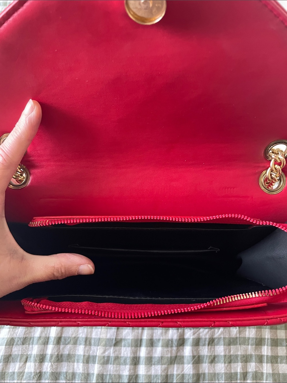Red Quilted Vegan Leather Shoulder Bag with Gold Hardware - Picture 3 of 3